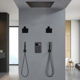 64 LED light Bluetooth Music 20-inch Rainfall Waterfall Flush Mounted Oil Rubbed Bronze 6-Way Thermostatic Shower Faucet System With Dual Regular Heads And Dual Handle Wands