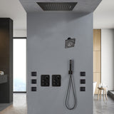 64 LED light Bluetooth Music 20-inch Rainfall Waterfall Flush Mounted Oil Rubbed Bronze 6-Way Thermostatic Shower Faucet System With Regular Heads And Handle Wand,Body Jets