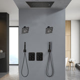 64 LED light Bluetooth Music 20-inch Rainfall Waterfall Flush Mounted Oil Rubbed Bronze 6-Way Thermostatic Shower Faucet System With Dual Regular Heads And Dual Handle Wands