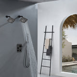 Brushed Gold Or Brushed Nickel or Matte Black or chrome or oil rubber bronze 3-Way Thermostatic Shower Valve System with Dual Regular Heads - Simultaneous or Separate Functionality