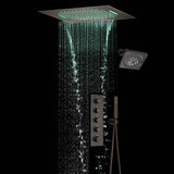 Oil Rubbed Bronze Flush Mount 20-Inch 64 LED Bluetooth Music Rainfall Waterfall Shower Head with 4-Way Thermostatic System and High Water Pressure Wall Mount Shower Head