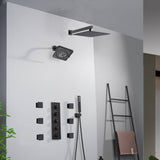 Oil Rubbed Bronze Wall Mount Rainfall Shower Head with 4-Way Thermostatic System, Body Jets, and High Water Pressure Wall Mount Shower Head