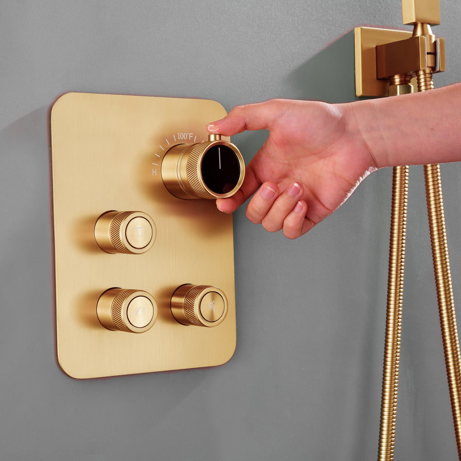 Champagne Bronze 12" or "16" Rainfall Head 3-Way Thermostatic Shower Faucet with Regular Head