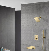 wall  mount regular head  Brushed gold 3 way Thermostatic Shower valve system with tub spout that each function run all together and separately