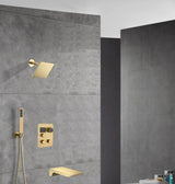 wall  mount regular head  Brushed gold 3 way Thermostatic Shower valve system with tub spout that each function run all together and separately