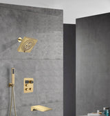 wall  mount regular head  Brushed gold 3 way Thermostatic Shower valve system with tub spout that each function run all together and separately