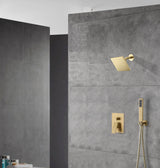 6 Inch Regular shower head wall Mount Brushed Gold two functions Shower System with pressure balance rough in valve and trim