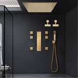 Brushed Gold Ceiling Mount 20'' Or 24'' rainfall waterfall Shower Head with 6-Way Digital Display Thermostatic Control, Dual Regular Heads & Body Sprayers