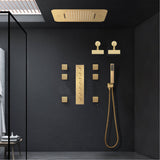 Brushed Gold LED Shower System: 23" x 15" or 20" x 20" Flush Mount with 6-Way Control