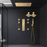Brushed Gold LED Shower System: 23" x 15" or 20" x 20" Flush Mount with 6-Way Control