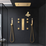 Brushed Gold Music LED Shower System: Flush-In 23'' x 15'' or 20'' x 20'' Shower Head with 6-Way Digital Display Thermostatic Control, Regular Head & Body Sprayers