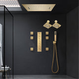 Brushed Gold LED Shower System: 23" x 15" or 20" x 20" Flush Mount with 6-Way Control