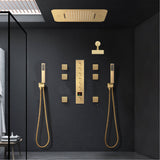 Brushed Gold Music LED Shower System: Flush-In 23'' x 15'' or 20'' x 20'' Shower Head with 6-Way Digital Display Thermostatic Control, Regular Head & Body Sprayers