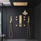 Brushed Gold Music LED Shower System: Flush-In 23'' x 15'' or 20'' x 20'' Shower Head with 6-Way Digital Display Thermostatic Control, Regular Head & Body Sprayers