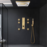 24" Flush Mount Rainfall Waterfall Shower System with LED, 5-Way Thermostatic Faucet, 6 Body Jets