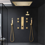 Brushed Gold Music LED Shower System: Flush-In 23'' x 15'' or 20'' x 20'' Shower Head with 6-Way Digital Display Thermostatic Control, Regular Head & Body Sprayers