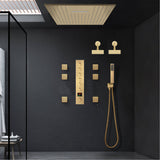 Brushed Gold Ceiling Mount 20'' Or 24'' rainfall waterfall Shower Head with 6-Way Digital Display Thermostatic Control, Dual Regular Heads & Body Sprayers