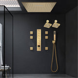 Brushed Gold Ceiling Mount 20'' Or 24'' rainfall waterfall Shower Head with 6-Way Digital Display Thermostatic Control, Dual Regular Heads & Body Sprayers
