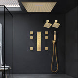 Brushed Gold Ceiling Mount 20'' Or 24'' rainfall waterfall Shower Head with 6-Way Digital Display Thermostatic Control, Dual Regular Heads & Body Sprayers