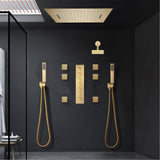 Brushed Gold Music LED Shower System: Flush-In 23'' x 15'' or 20'' x 20'' Shower Head with 6-Way Digital Display Thermostatic Control, Regular Head & Body Sprayers