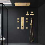 Brushed Gold LED Shower System: 23" x 15" or 20" x 20" Flush Mount with 6-Way Control