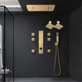Brushed Gold LED Shower System: 23" x 15" or 20" x 20" Flush Mount with 6-Way Control