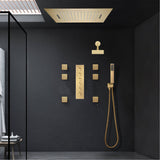 Brushed Gold Music LED Shower System: Flush-In 23'' x 15'' or 20'' x 20'' Shower Head with 5-Way Digital Display Thermostatic Control, Regular Head & Body Sprayers
