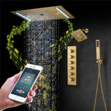 64 LED colors music led flushed in 24x12 inch 3 functions shower head 5 way thermostatic shower faucet with 6'' regular head 4 finish colors options