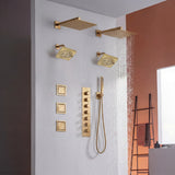 matte black or brushed gold or brushed nickel dual rainfall head 6 way  shower faucet with dual 6'' regular heads and 4'' body jets