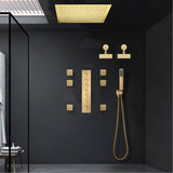 Brushed Gold Ceiling Mount 20'' Or 24'' rainfall waterfall Shower Head with 6-Way Digital Display Thermostatic Control, Dual Regular Heads & Body Sprayers