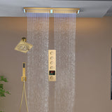 Flush Mount 32 x 8 inch Rainfall 64 LED Light Shower Head with 4-Way Thermostatic Faucet and High-Pressure Regular Heads