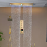Flush Mount 32 x 8 inch Rainfall 64 LED Light Shower Head with 4-Way Thermostatic Faucet and High-Pressure Regular Heads
