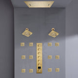 Flush mount 20 inch Rainfall Waterfall shower head 6 way Digital display thermostatic Shower Faucet with Dual Regular Heads and body jets
