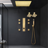 Brushed Gold Ceiling Mount 20'' Or 24'' rainfall waterfall Shower Head with 6-Way Digital Display Thermostatic Control, Dual Regular Heads & Body Sprayers