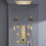 Flush mount 20 inch Rainfall shower head 6 way Digital display thermostatic Shower Faucet with Dual Regular Heads and Body Jets