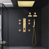 Brushed Gold Ceiling Mount 20'' Or 24'' rainfall waterfall Shower Head with 6-Way Digital Display Thermostatic Control, Dual Regular Heads & Body Sprayers