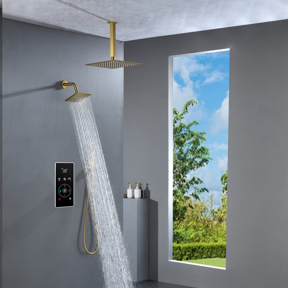 3 Way Thermal Digital Touchscreen Shower Faucet with regular head and rainfall head,Handle Shower
