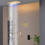 Matte Black or Brushed Gold or Brushed Nickel 16 x 8 inch rainfall Flush mount  Shower Head 3-Way digital display touch panel Shower Faucet with 6'' regular head