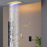 Matte Black or Brushed Gold or Brushed Nickel 16 x 8 inch rainfall Flush mount  Shower Head 3-Way digital display touch panel Shower Faucet with 6'' regular head
