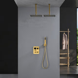Brushed Gold Dual Ceiling & Wall Shower Heads with 3-Way Thermostatic Valve System - Seamless Functionality Both Together & Separately