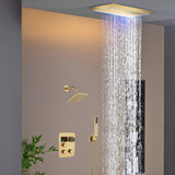 Matte Black or Brushed Gold or Brushed Nickel 16 x 8 inch rainfall Flush mount  Shower Head 3-Way Thermostatic Shower Faucet with 6'' regular head