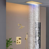 Matte Black or Brushed Gold or Brushed Nickel 16 x 8 inch rainfall Flush mount  Shower Head 3-Way Thermostatic Shower Faucet with 6'' regular head