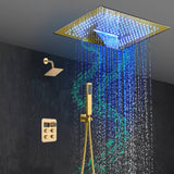 16-Inch Brushed Gold or brushed nickel or matte black Flush Mount rainfall waterfall Shower Faucet Set: 4-Way Thermostatic Control, 64-Color LED Lights, Bluetooth Music, and Regular Head