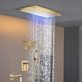 Matte black or Brushed nickel or Brushed Gold 16 x 8-Inch Rainfall Flush Mount Shower Head with 4-Way Digital Display Thermostatic Faucet, Tub Spout, and High-Pressure Wall Mount Head