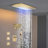 Matte black or Brushed nickel or Brushed Gold 16 x 8-Inch Rainfall Flush Mount Shower Head with 4-Way Digital Display Thermostatic Faucet, Body Jets, and High-Pressure Wall Mount Head