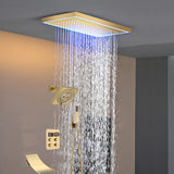 Matte black or Brushed nickel or Brushed Gold 16 x 8-Inch Rainfall Flush Mount Shower Head with 4-Way Digital Display Thermostatic Faucet, Tub Spout, and High-Pressure Wall Mount Head