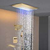 Matte black or Brushed nickel or Brushed Gold 16 x 8-Inch Rainfall Flush Mount Shower Head with 4-Way Digital Display Thermostatic Faucet, Tub Spout, and High-Pressure Wall Mount Head