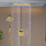 Flush Mount 32 x 8 inch Rainfall 64 LED Light Shower Head with 4-Way Thermostatic Faucet and High-Pressure Regular Heads