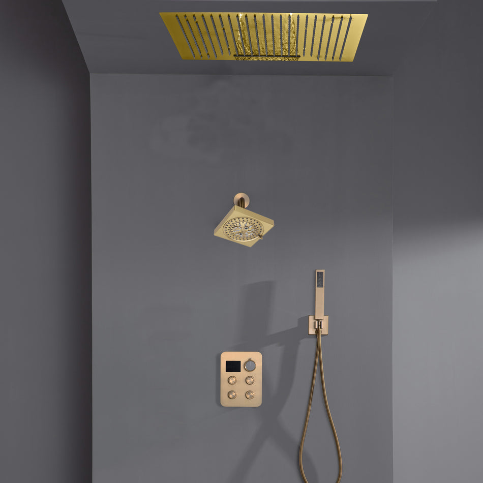 24 inch flush mount rainfall waterfall shower head 4 way thermostatic shower faucet with handle wand and regular head