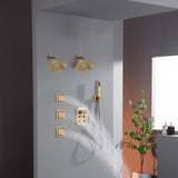 Dual Regular Heads with 4-Way Thermostatic Faucet and  Handle Shower and Body Jets